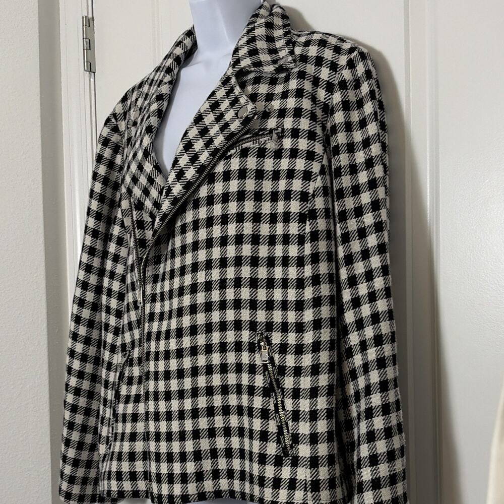 Lauren Ralph Lauren Black White Check Moto Zip Jacket Lined Pockets 16W Plus - Picture 5 of 9